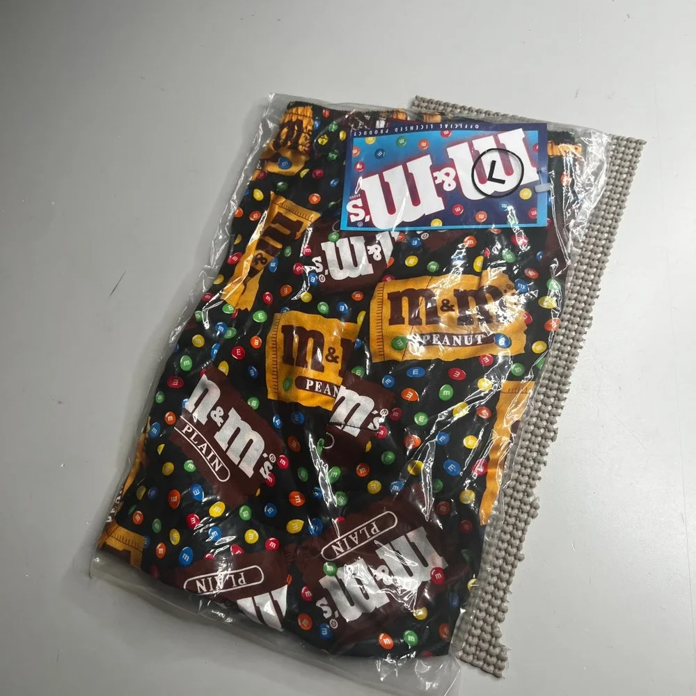 M&Ms Candy All Over Print Novelty Boxer Shorts Mens Large Black Multi NIP